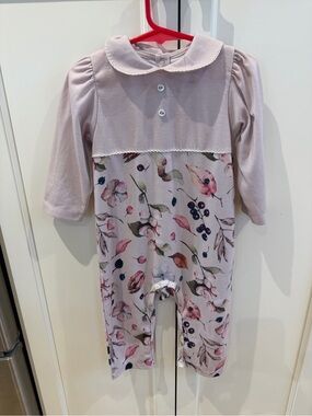 Tanwa 18m cotton Girls Long Sleeve Floral Romper in Light Pink